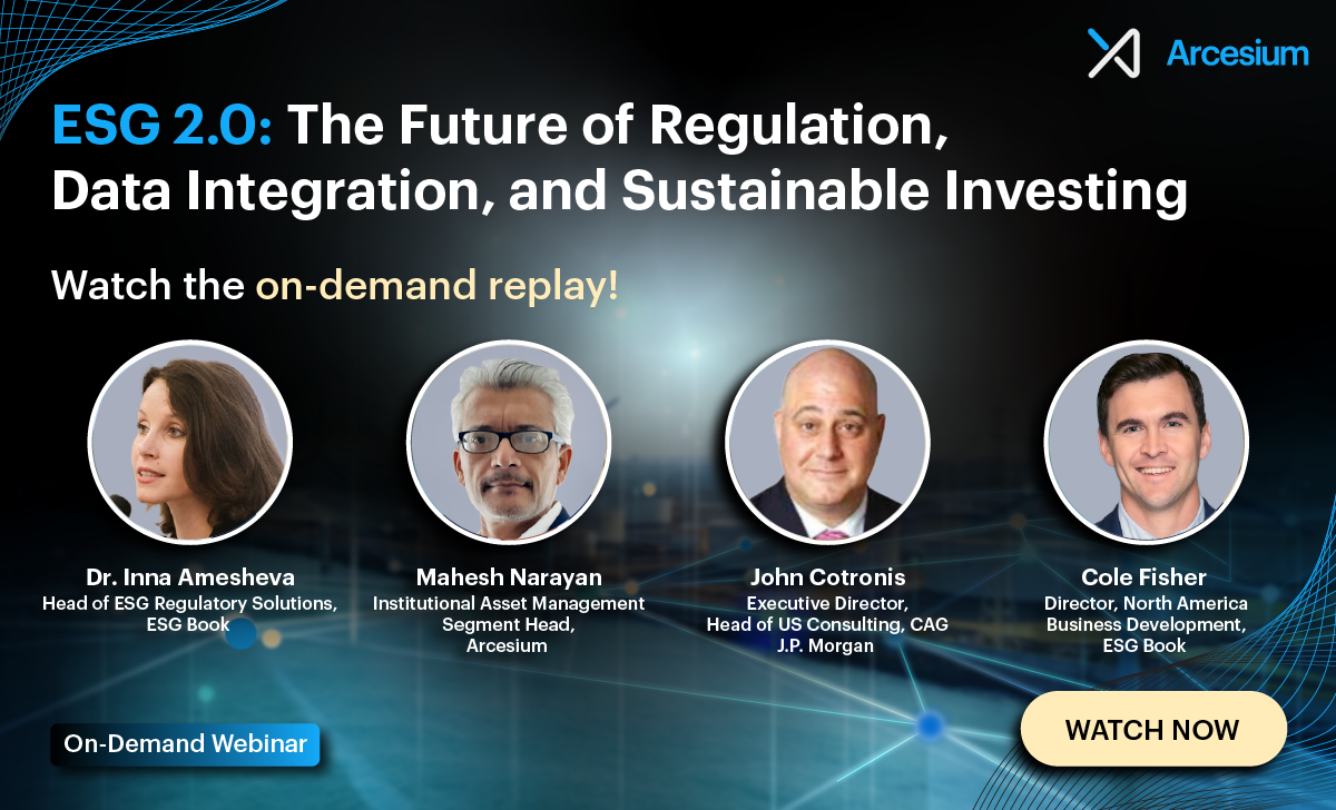 image for esg webinar featuring speakers on the future of regulation, data, integration, and sustainable investing