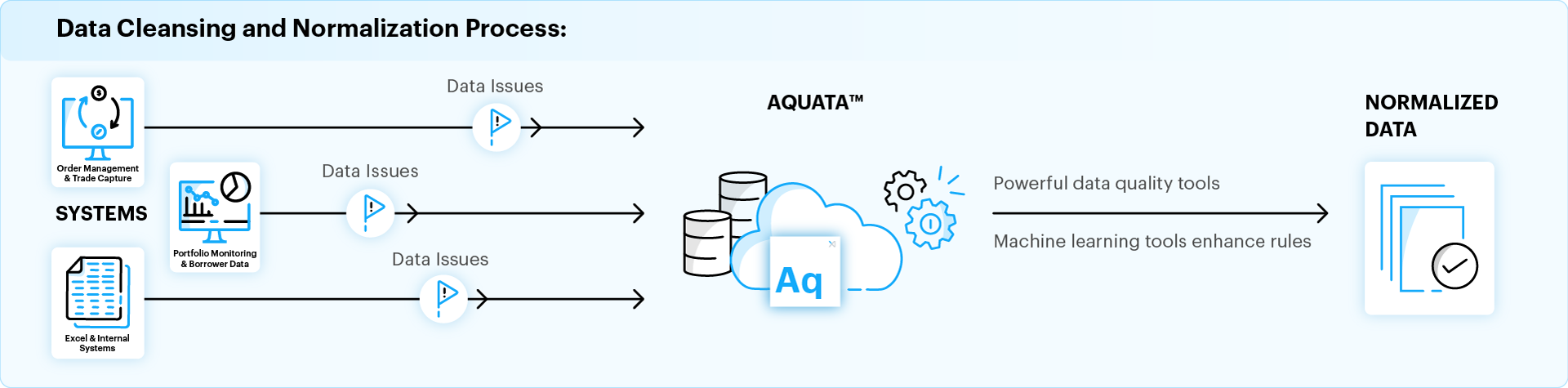 Graph depicts data flowing through Aquata for cleansing and normalization